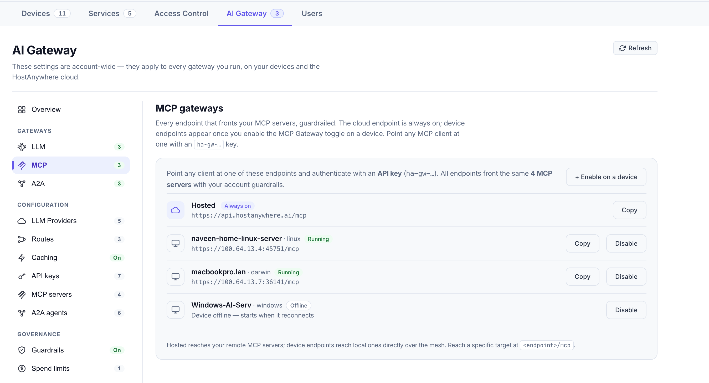The MCP Gateway fronts all your MCP tool servers behind a single endpoint.